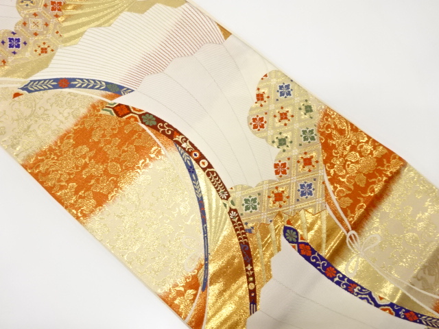 扇に花菱模様織り出し　袋帯